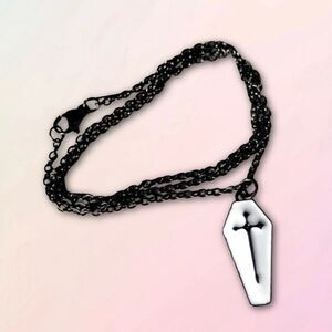 Coffin Shaped, Cross Enamel Pendant & Black Chain Set